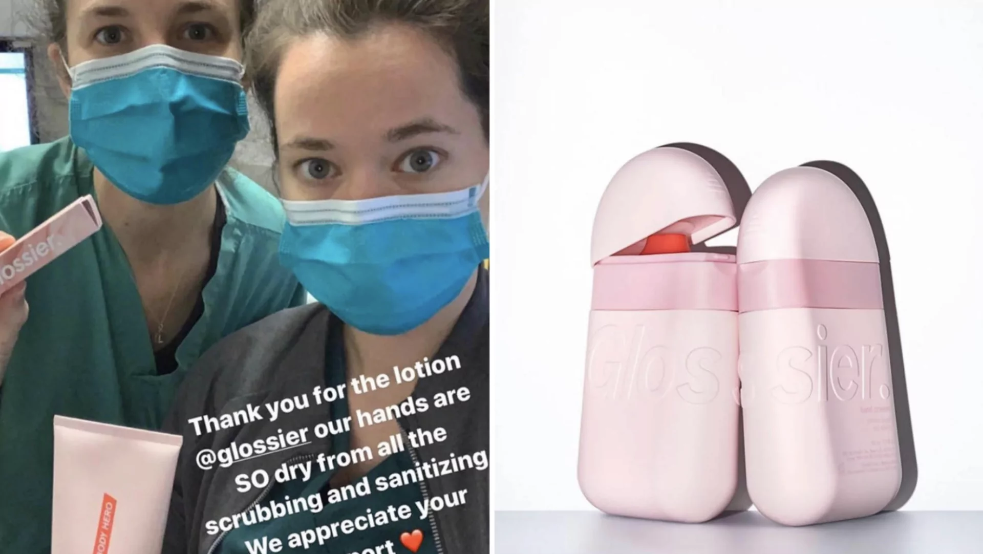 Glossier giving away lotions to healthcare workers