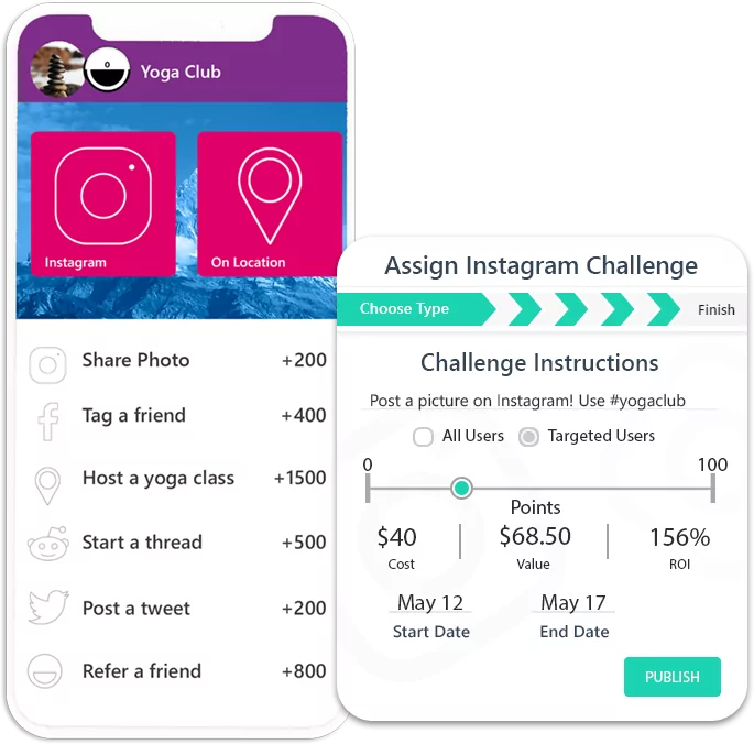 Rewards for content by ambassadors and task tracking in SocialLadder app
