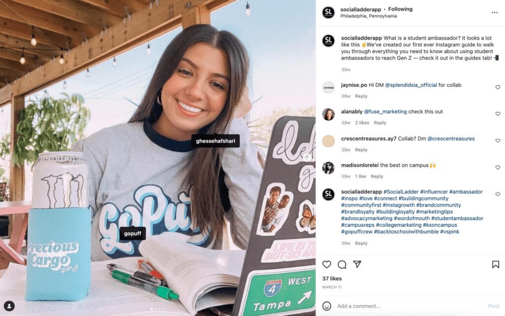 Student ambassador instagram post