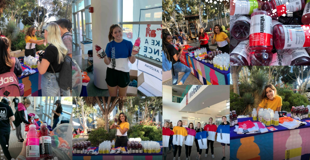 Coca cola student ambassadors promoting Vitamin water on campus